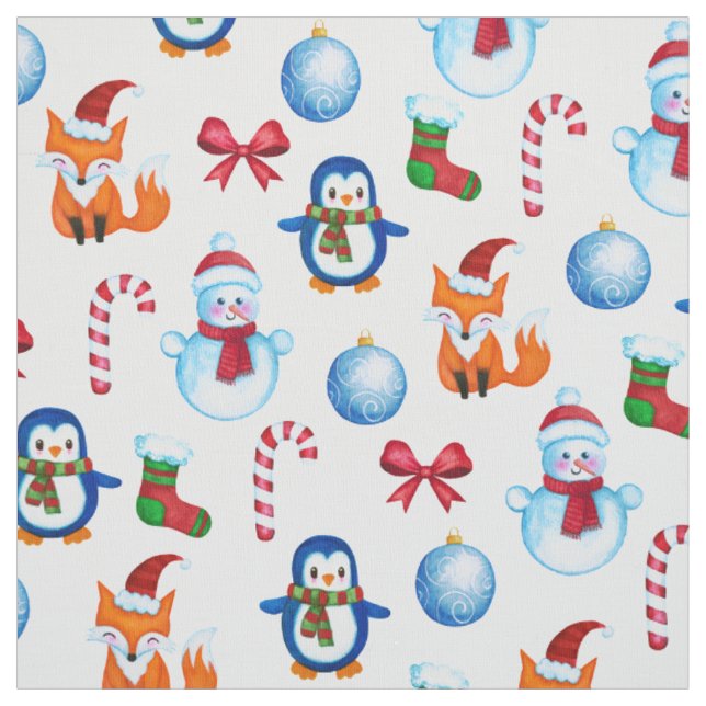 Tissu Festive Aquarelle Noël Illustration Motif (Échantillon)