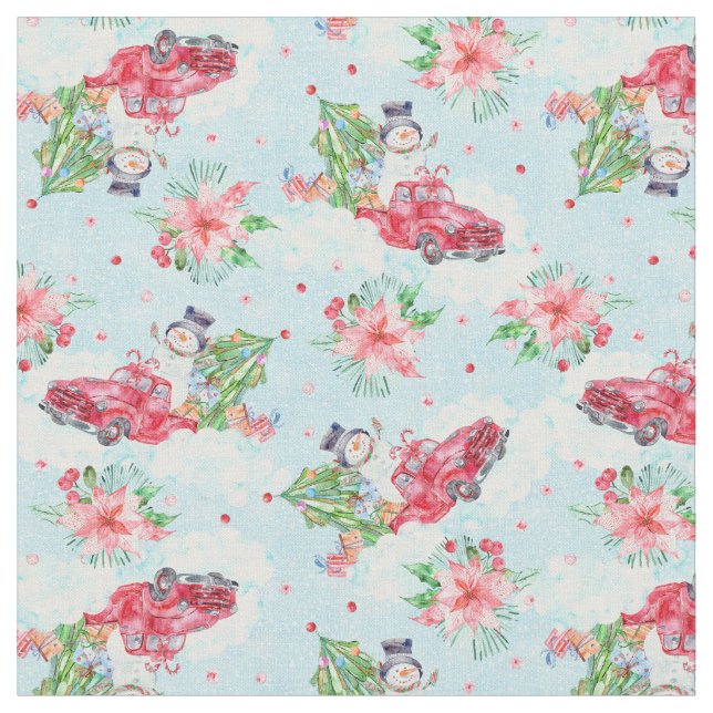 Tissu Festive Camion de Noël Snowman Fabric (Fermer)