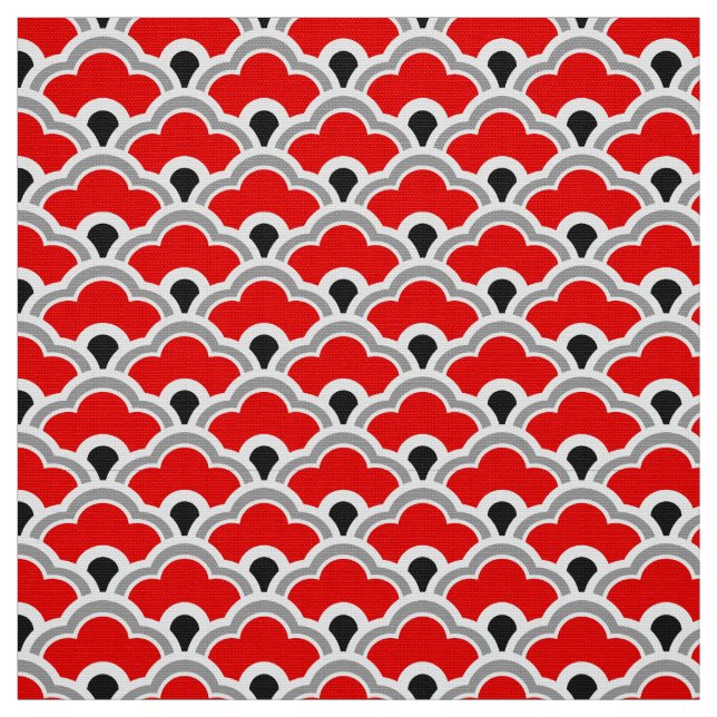 Tissu Festons chinois de Deco, rouge, gris, noir et (Échantillon)