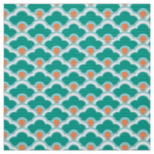 Tissu Festons chinois, Teal, Aqua et corail de Deco