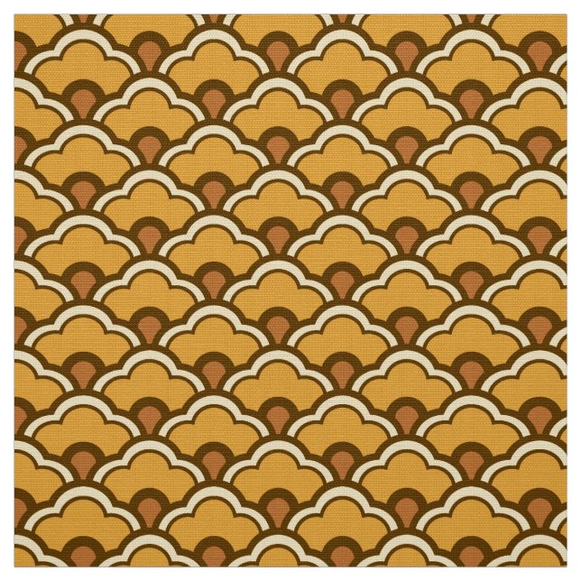 Tissu Festons de Chinois de Deco, or de moutarde et brun (Échantillon)