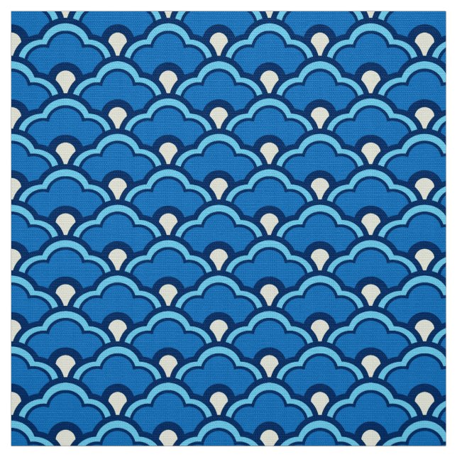 Tissu Festons de Deco, bleu d'océan et indigo chinois (Échantillon)