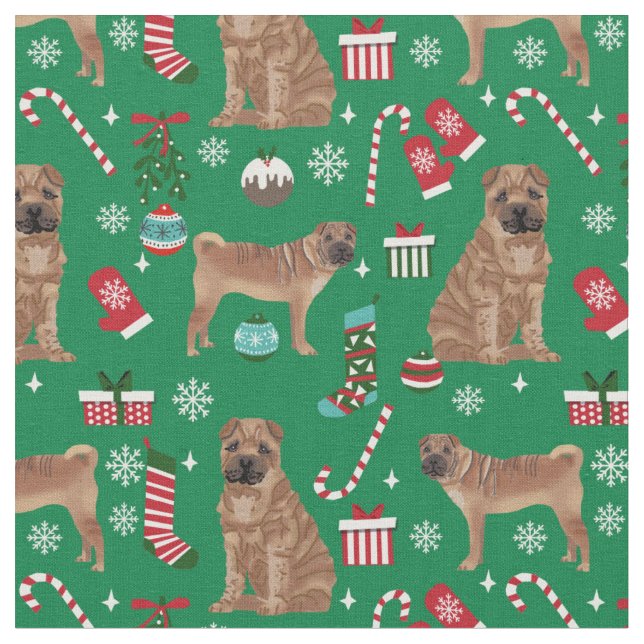 Tissu fête de Noël des chiens de sharpei (Fermer)