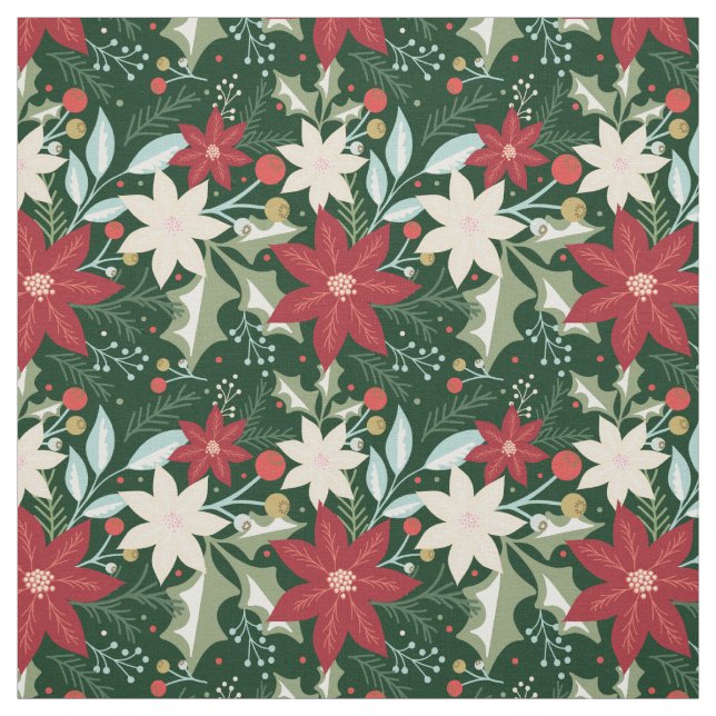Tissu Fête de Noël Floral Poinsettia (Échantillon)