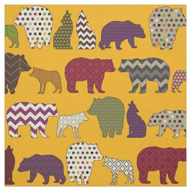 Tissu fête du loup d'ours jaune (Échantillon)