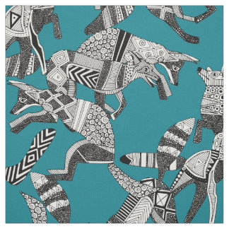 Tissu fête du renard des bois bleu turquoise