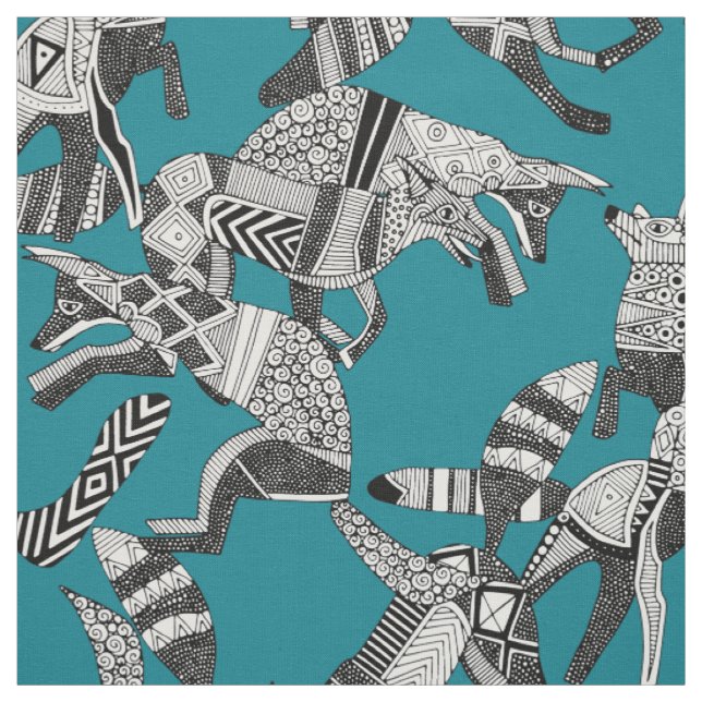 Tissu fête du renard des bois bleu turquoise (Échantillon)