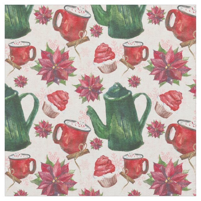 Tissu fête du thé de vacances aquarelle (Fermer)