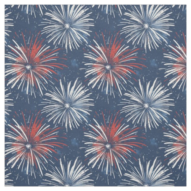 Tissu Feu d'artifice rouge et blanc en bleu (Échantillon)
