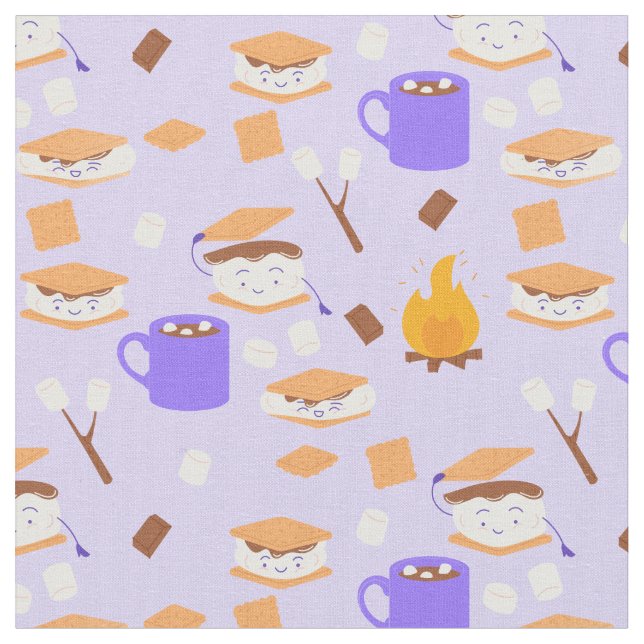 Tissu feu de camp marshmallow chocolat smoré violet (Fermer)