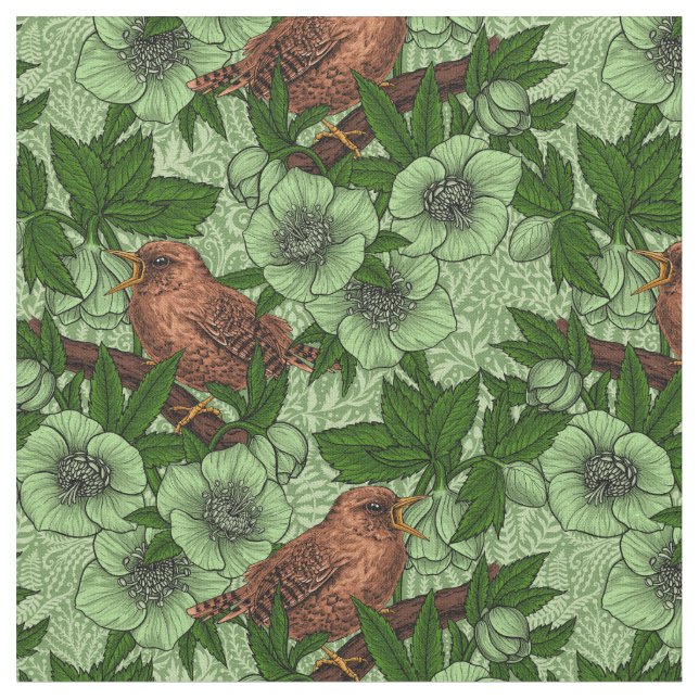 Tissu Feu et hellebore, vert clair (Fermer)