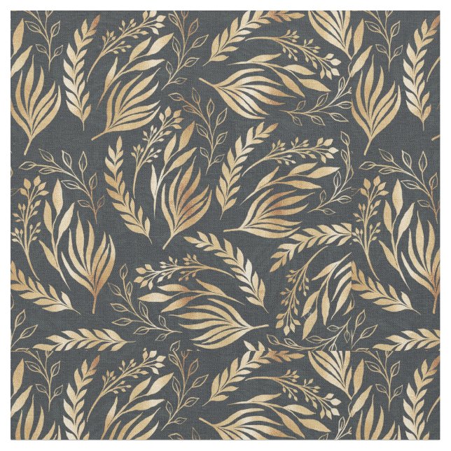 Tissu Feuillage d'or classique Design botanique gris (Fermer)