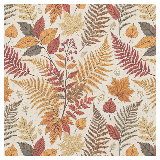 Tissu Feuillages et baies d'automne - Tons chauds (Fermer)