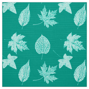 Tissu Feuille d'automne - aqua et turquoise