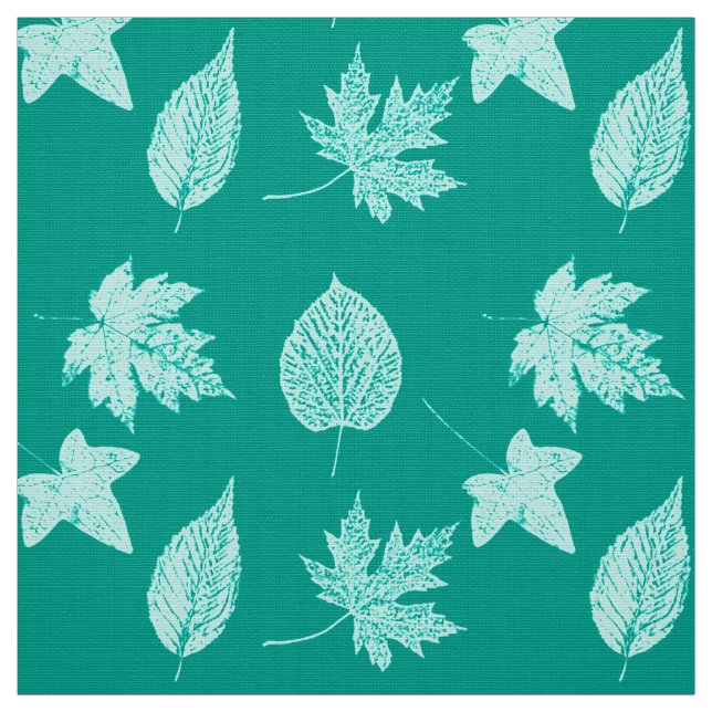 Tissu Feuille d'automne - aqua et turquoise (Échantillon)