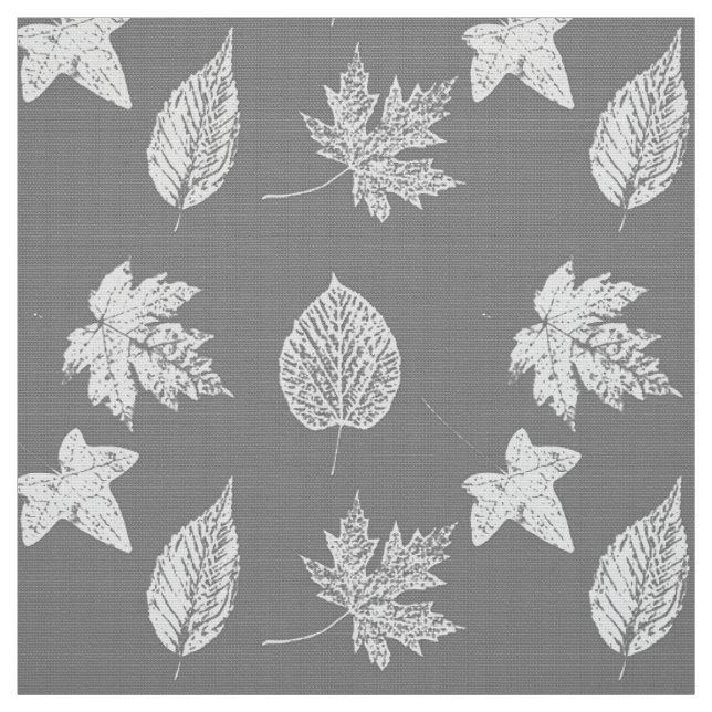 Tissu Feuille d'automne - gris argenté et blanc (Échantillon)