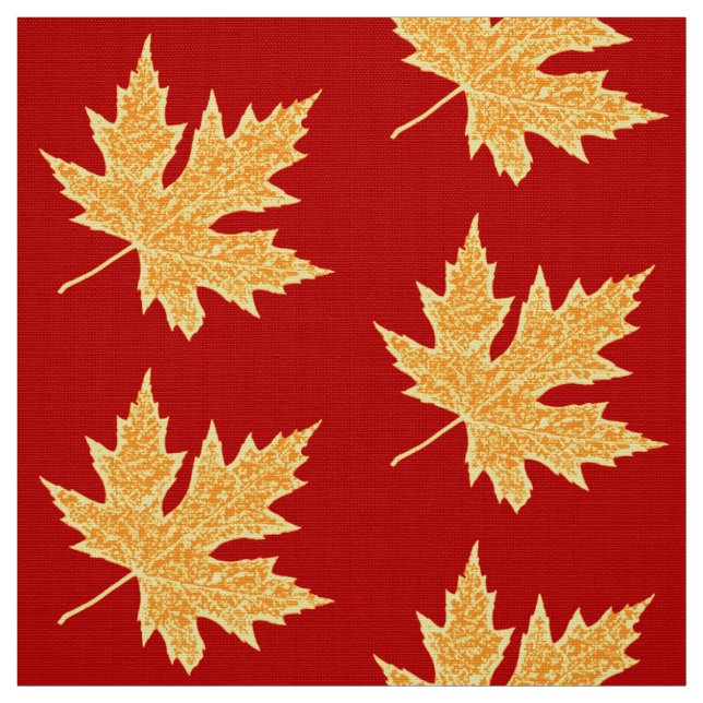 Tissu Feuille de chêne - rouge profond et safran (Échantillon)