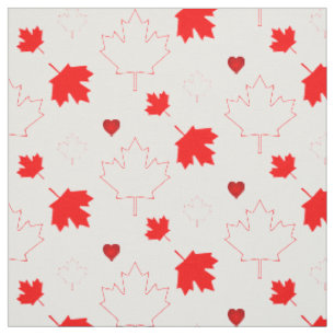 Tissu Feuille d'érable canadienne avec des cœurs sur fon