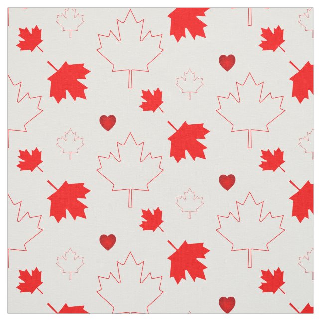 Tissu Feuille d'érable canadienne avec des cœurs sur fon (Échantillon)