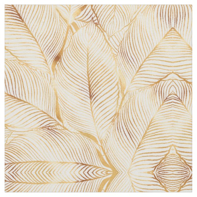 Tissu Feuille d'or blanc Motif élégant (Fermer)