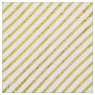 Tissu Feuille d'or et motif diagonal blanc de rayures