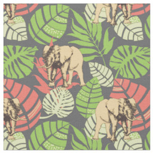 Tissu Feuille et éléphants exotiques de jungle
