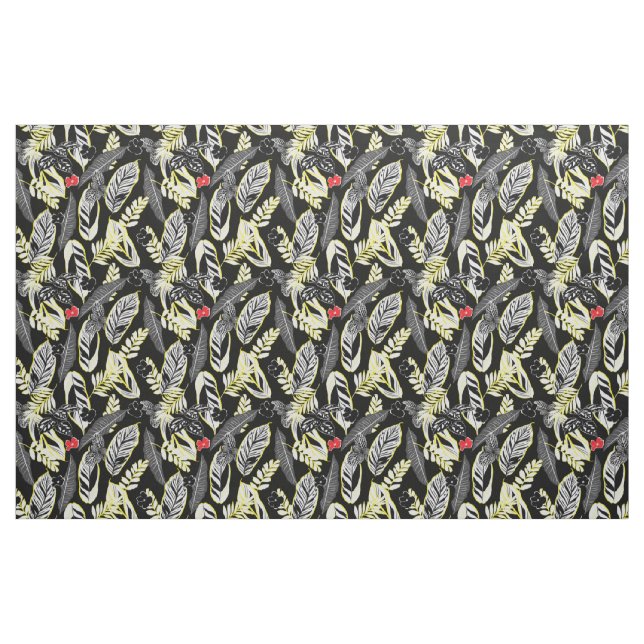 Tissu Feuille tropical noir et jaune (Yard)