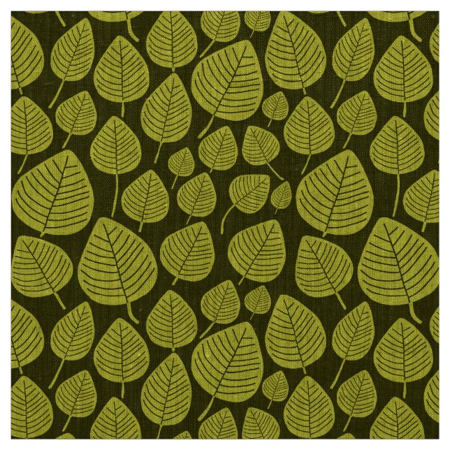 Tissu Feuilles - Banane jaune sur l'olive foncée (Échantillon)