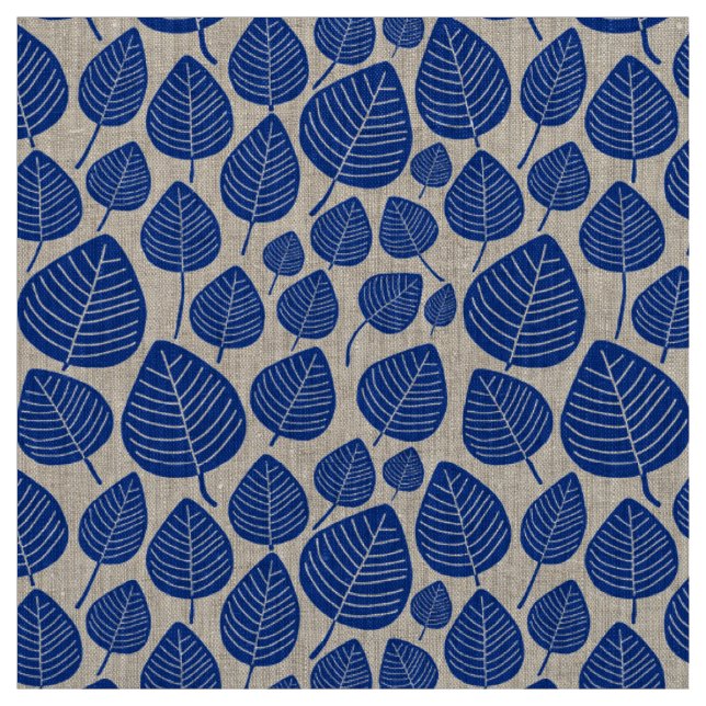 Tissu Feuilles - Bleu marine (Échantillon)