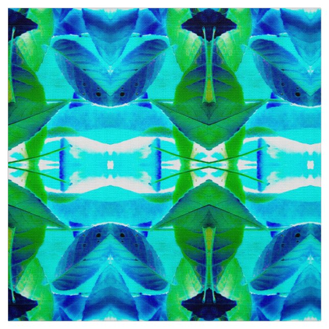 Tissu Feuilles Blue Aqua (Échantillon)