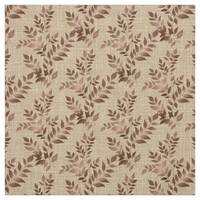 Tissu Feuilles Brown sur crème (Échantillon)