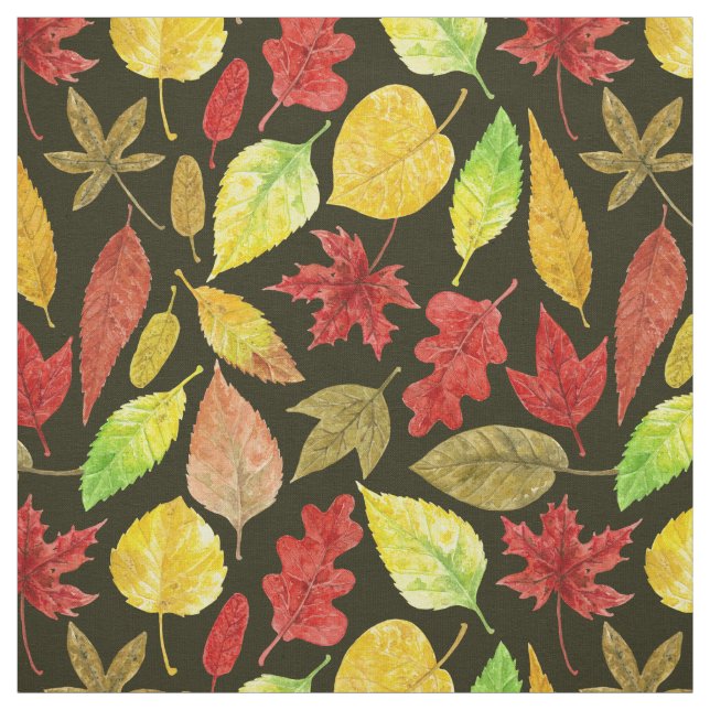 Tissu Feuilles d'automne aquarelle foncée (Échantillon)