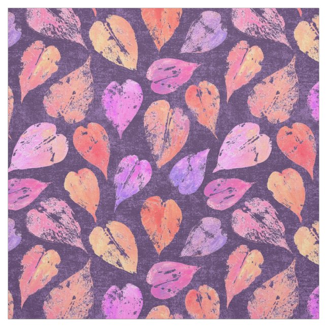 Tissu Feuilles d'automne colorées sur motif violet (Échantillon)