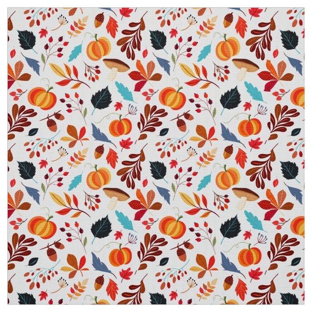 Tissu Feuilles d'automne et Motif Citrouille (Échantillon)