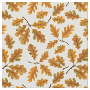 Tissu Feuilles de chêne automnal sur blanc