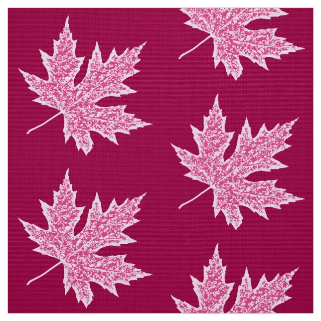 Tissu Feuilles de chêne - vin bordeaux et rose (Échantillon)