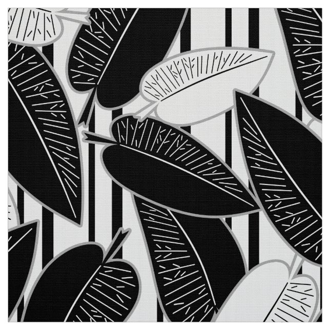 Tissu Feuilles de ficus noir moderne abstrait rayé p (Échantillon)
