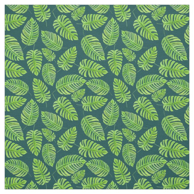 Tissu Feuilles de Monstera, motif d'aquarelle tropicale (Échantillon)