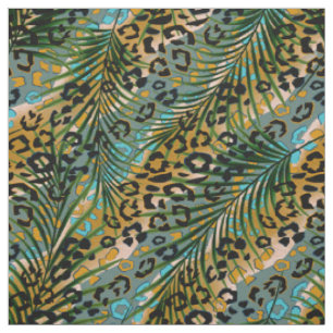 Tissu Feuilles de palmiers sur un arrière - plan léopard