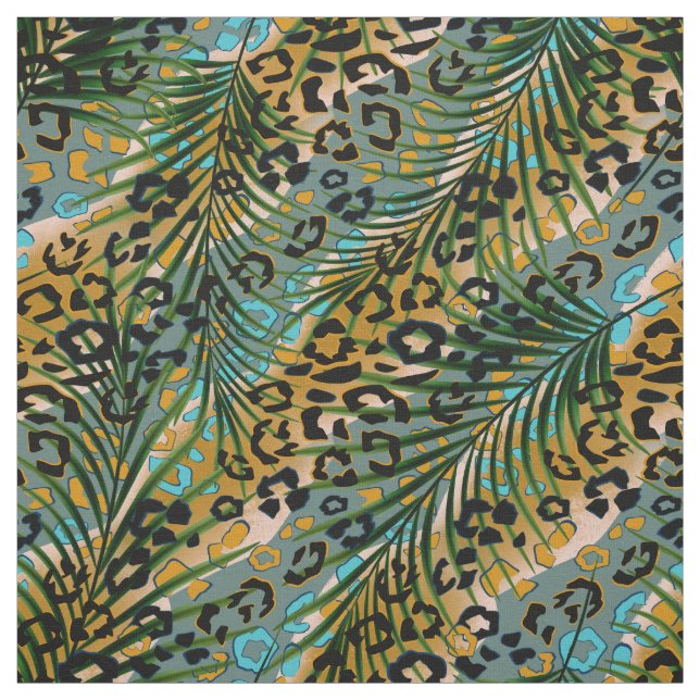 Tissu Feuilles de palmiers sur un arrière - plan léopard (Échantillon)