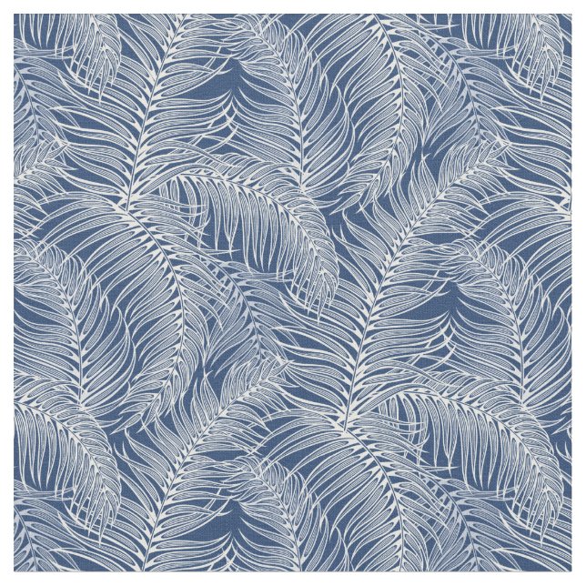 Tissu Feuilles d'Indigo et de Palm blanc (Fermer)