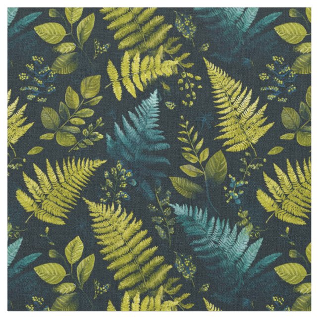 Tissu Feuilles dispersées de forêt sombre (Fermer)