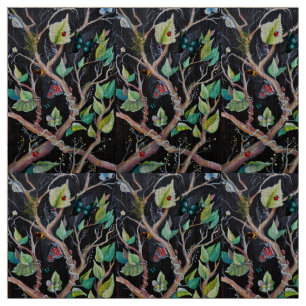 Tissu Feuilles et papillons Motif peint à la main