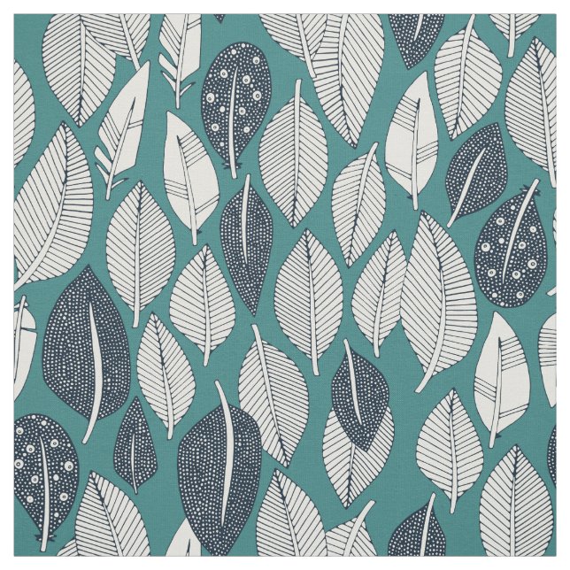 Tissu feuilles et plumes turquoises (Échantillon)