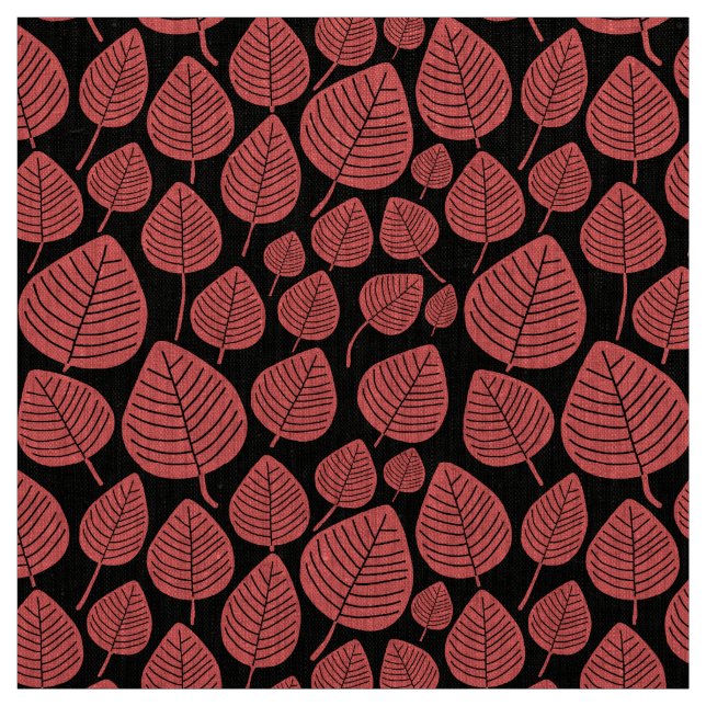 Tissu Feuilles - Le rose tropical sur le noir (Échantillon)