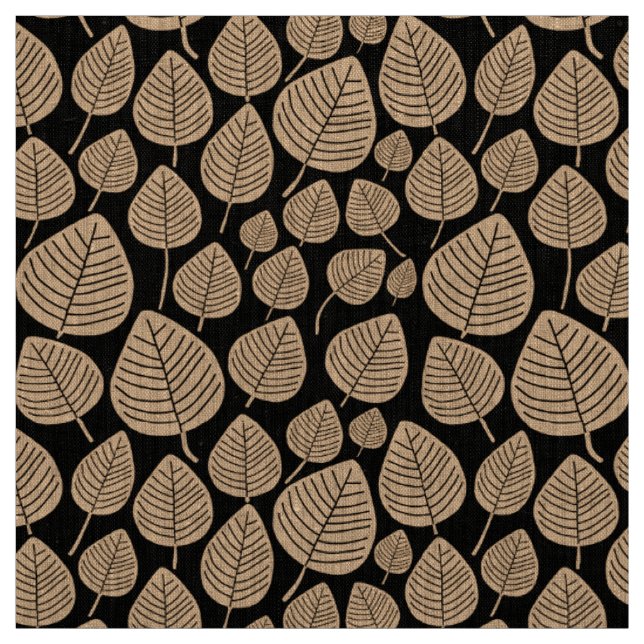 Tissu Feuilles - Sable sur Noir (Échantillon)