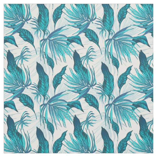 Tissu Feuilles tropicaux en Turquoise (Échantillon)