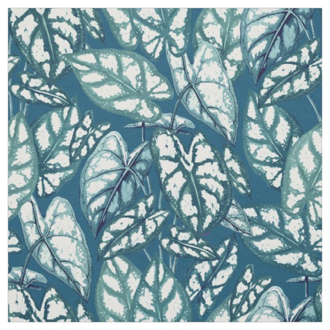 Tissu Feuilles tropicaux Turquoises bleus (Échantillon)