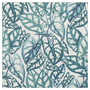 Tissu Feuilles tropicaux Turquoises bleus