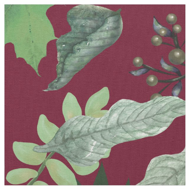 Tissu Feuilles Vertes et Baies | Couleurs d'Automne (Fermer)